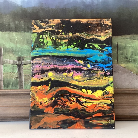 Original Art Other - Original Art Abstract Marble Acrylic Pour Fluid Painting Canvas Wall Decor 12x16